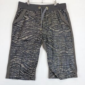 Riflessi Tiger Print Faux Leather Front Pull On Drawstring Shorts Men L Gray